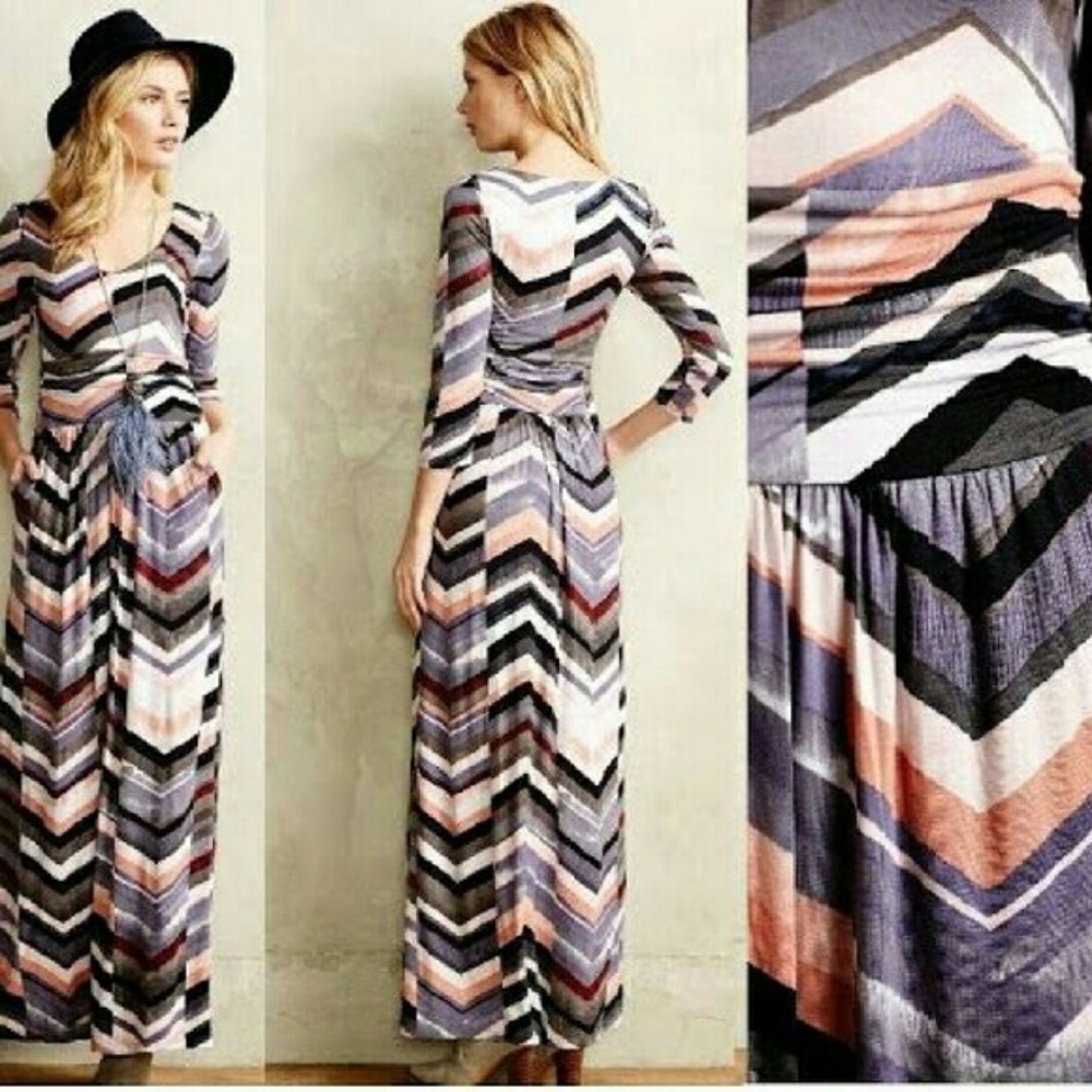 Maeve Anthropologie Chevron Novela Maxi dress xxsp